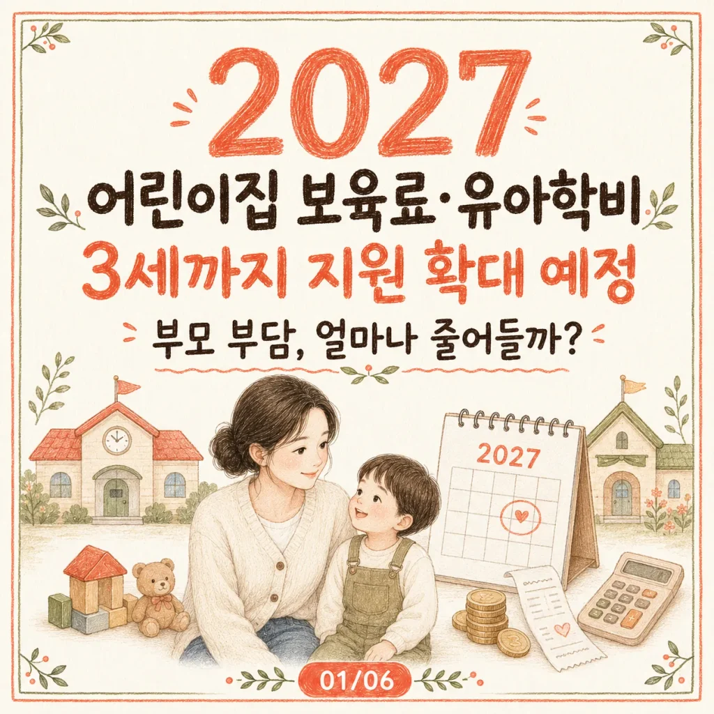 2027 어린이집 보육료 유아학비 3세까지 지원 확대 예정 카드