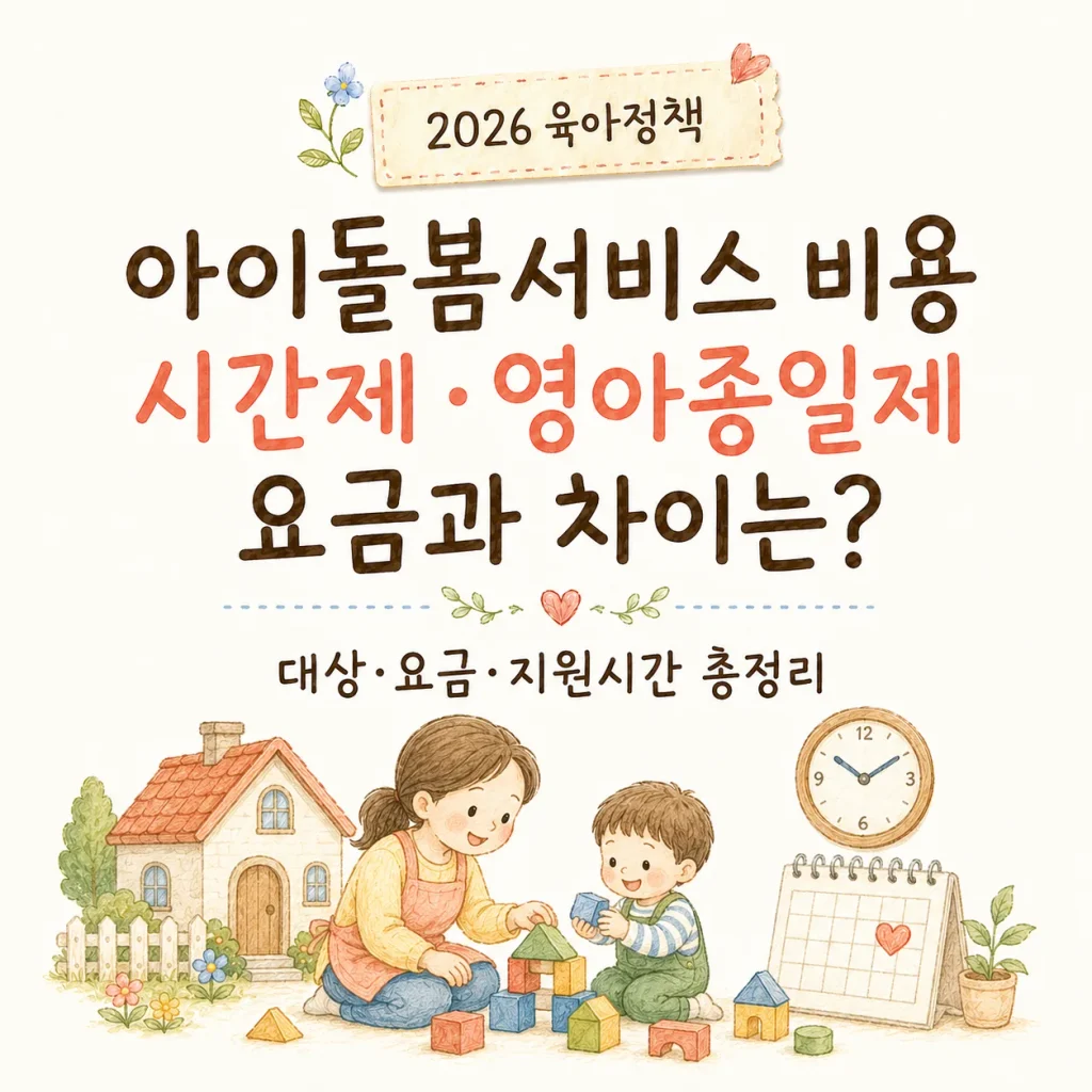 2026 아이돌봄서비스 비용 시간제 영아종일제 요금과 차이 총정리
