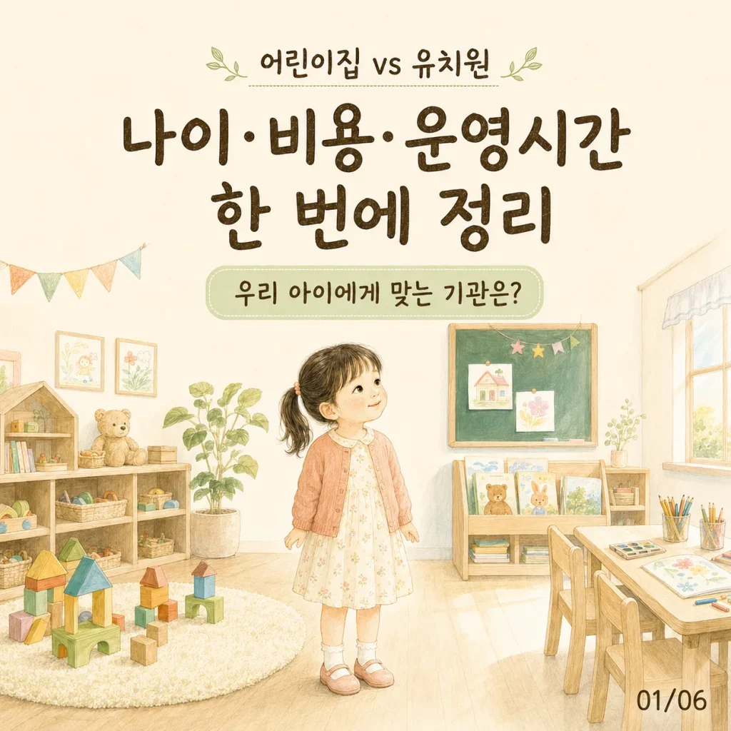 어린이집 유치원 차이 나이 비용 운영시간 정리 카드