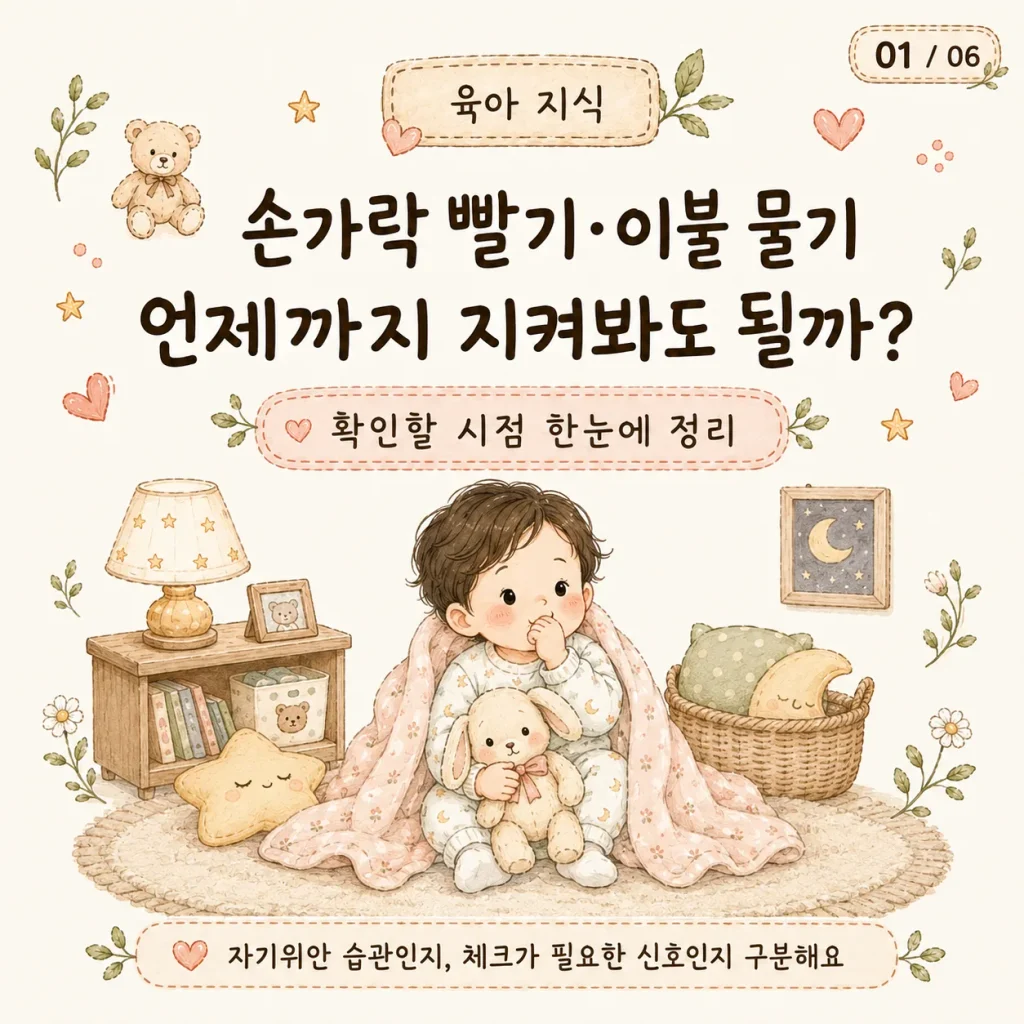 손가락 빨기 언제까지 이불 물기 언제까지 지켜봐도 될까 표지 카드