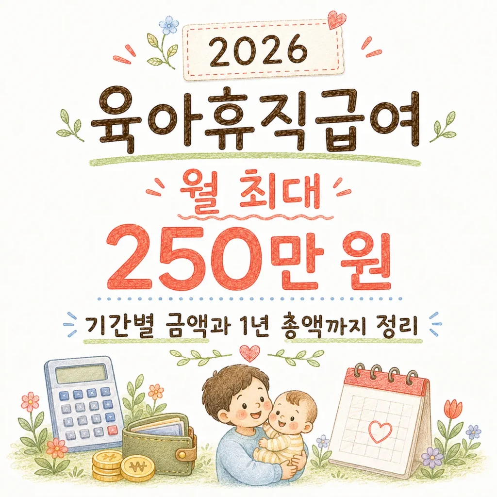 2026 육아휴직급여 월 최대 250만 원, 기간별 금액과 1년 총액 정리 표지