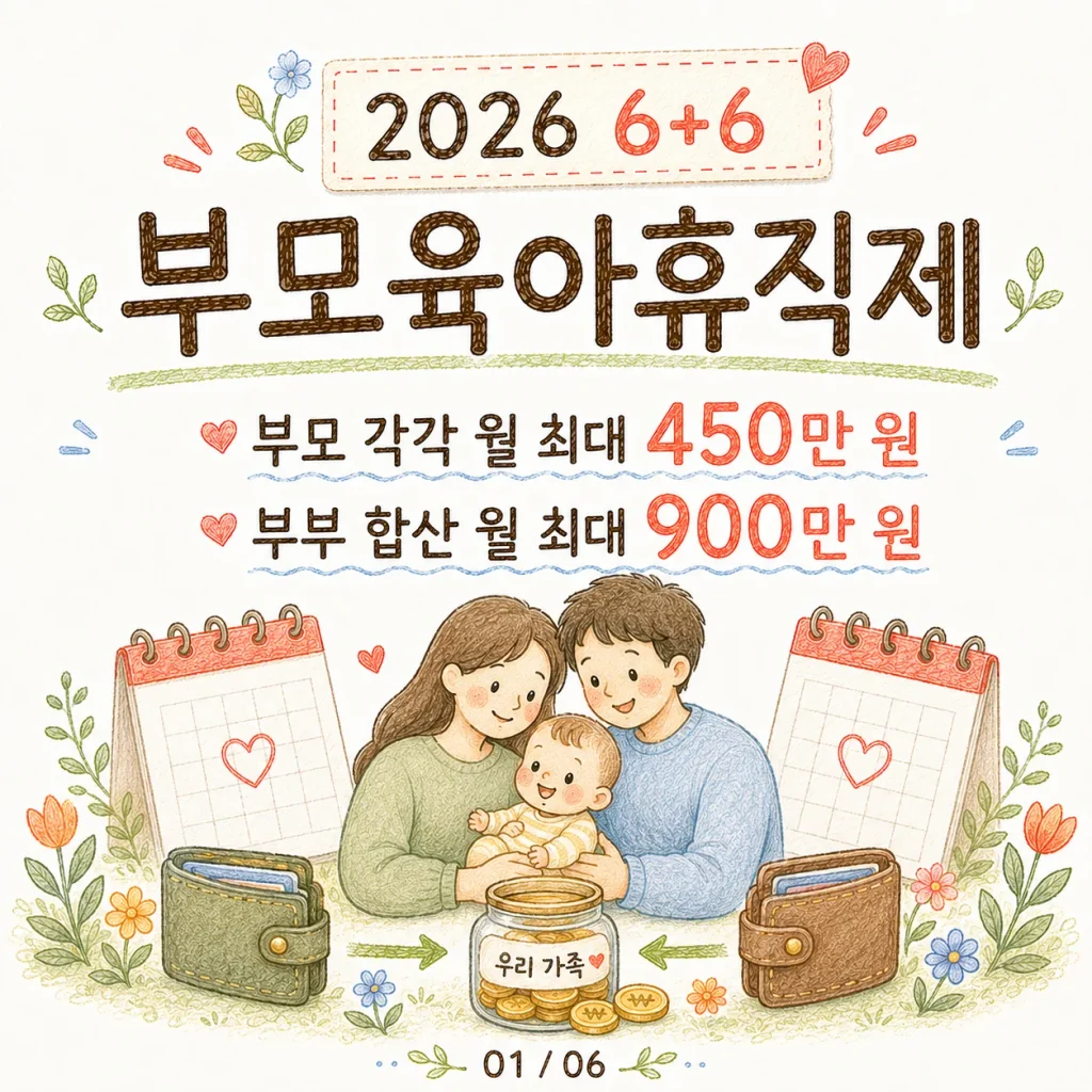 2026 6+6 부모육아휴직제 부모 각각 월 최대 450만 원, 부부 합산 월 최대 900만 원 표지 카드