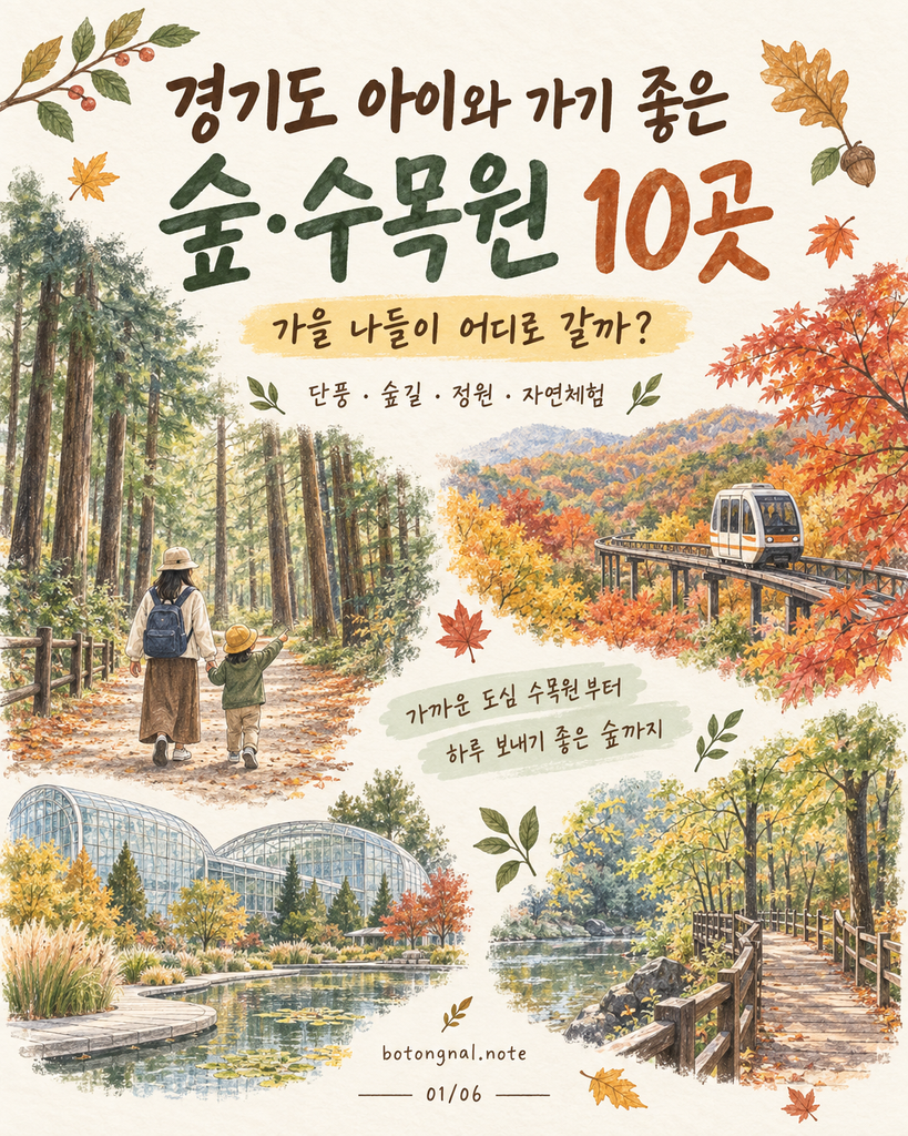 아이와 경기도 숲·수목원 10곳에서 즐기는 가을 나들이 일러스트