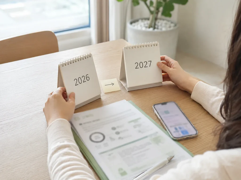 2026년에서 2027년으로 바뀌는 육아지원 제도를 달력과 함께 확인하는 엄마