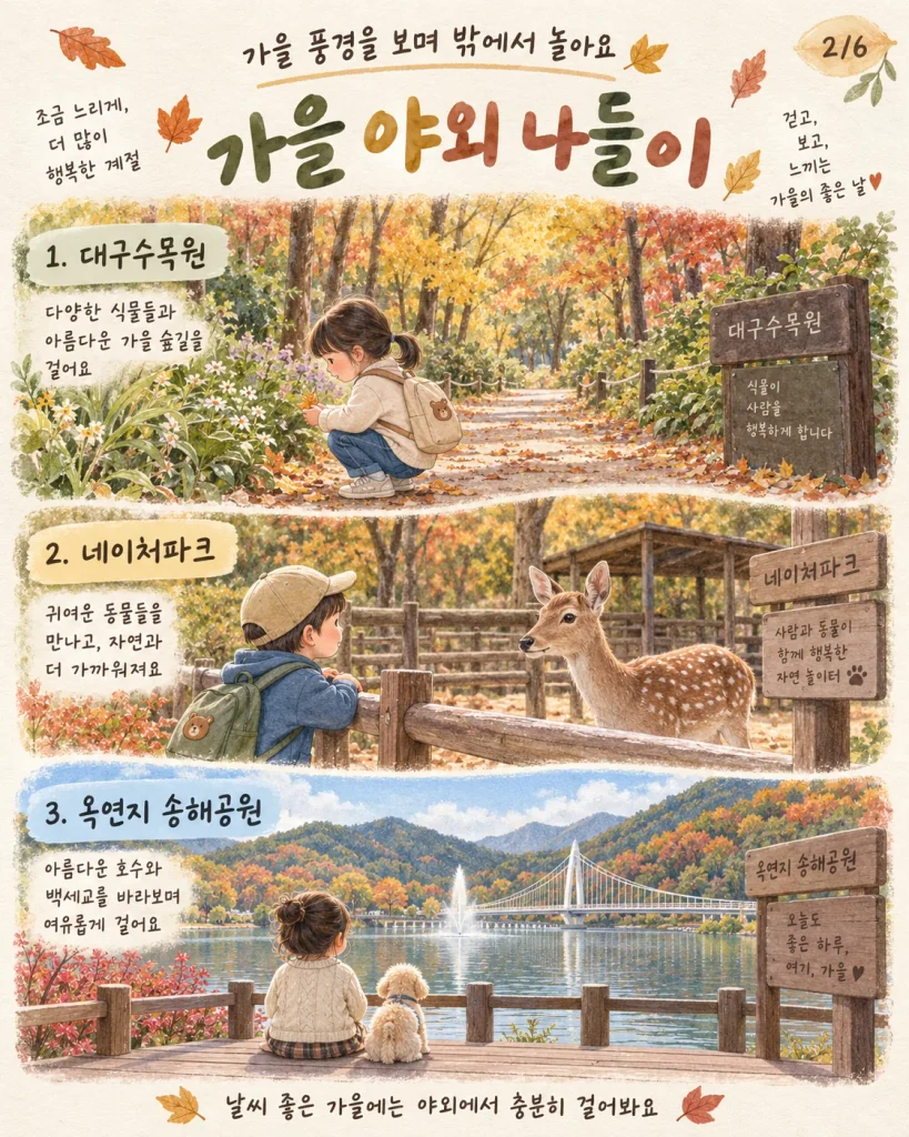 가을 풍경을 보며 밖에서 놀아요