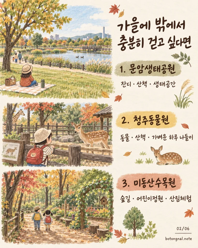 청주 아이와 가볼 만한 곳 가을 야외 나들이 장소 요약 카드