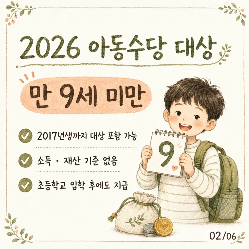 2026 아동수당 대상 만 9세 미만