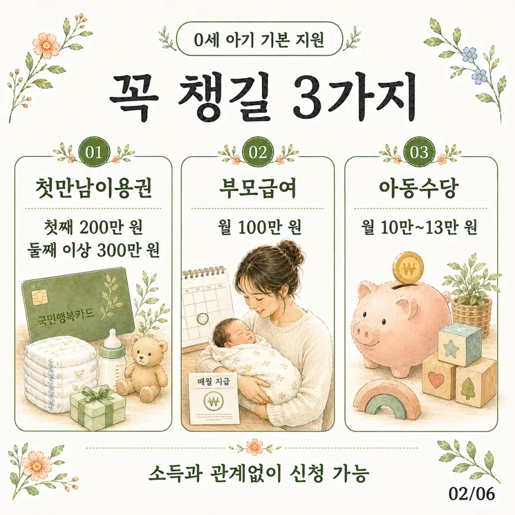 0세 아기 지원금 꼭 챙길 3가지 첫만남이용권 부모급여 아동수당 카드