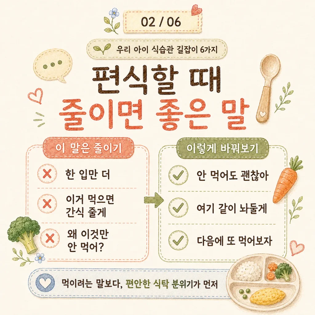 아이 편식 고치기 줄이면 좋은 말 바꿔보기 카드