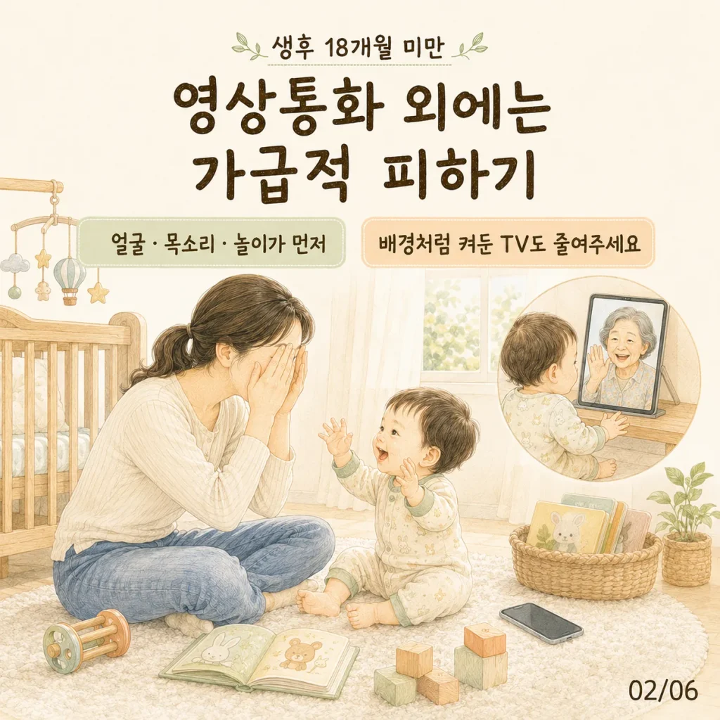 생후 18개월 미만 카드: 영상통화 외에는 가급적 피하기, 얼굴·목소리·놀이가 먼저