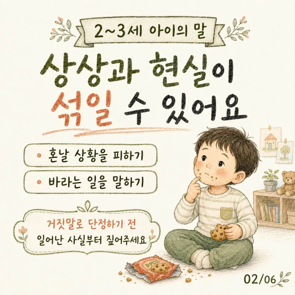 아이 거짓말 대처법 2~3세 상상과 현실이 섞일 수 있어요 카드