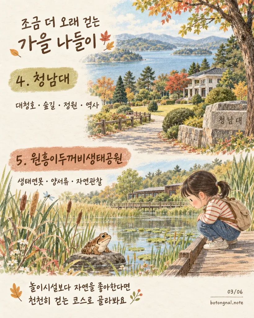 청주에서 숲과 호수 풍경을 함께 즐기는 가을 나들이 카드