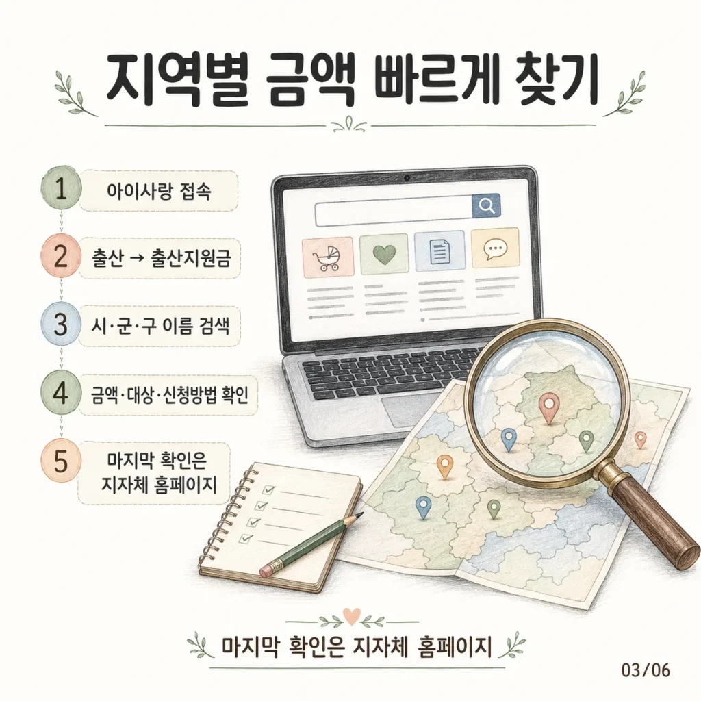 아이사랑에서 지역별 출산지원금 금액 빠르게 찾기 카드