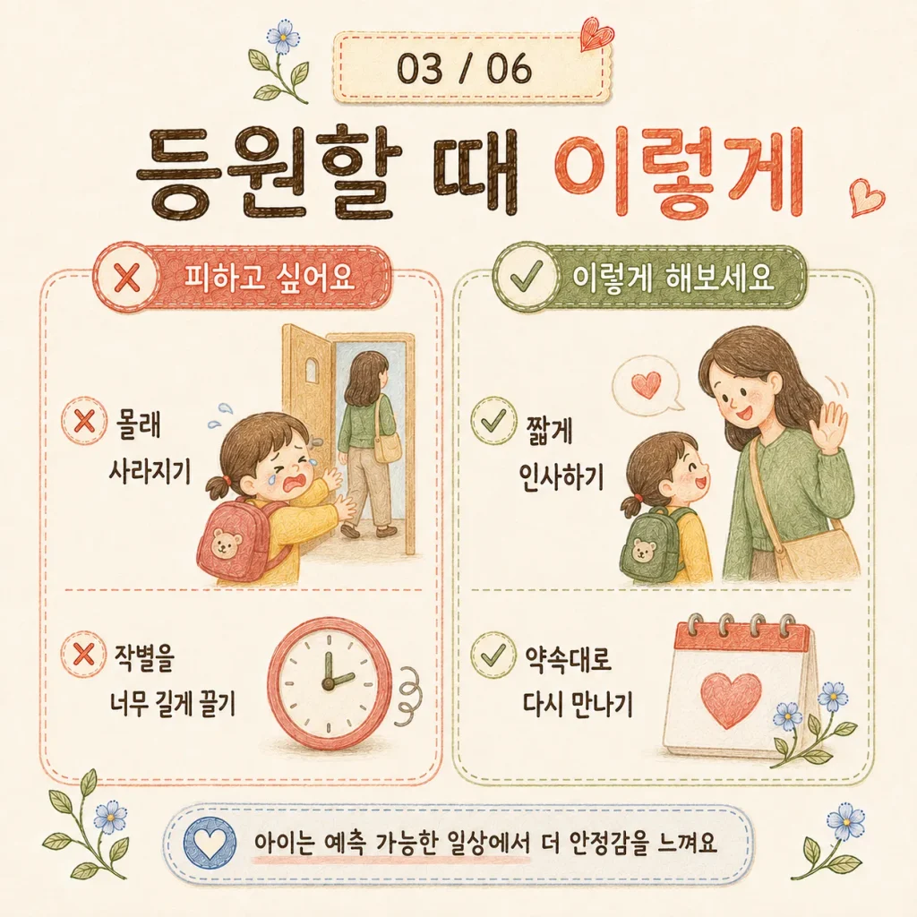 어린이집 등원할 때 몰래 사라지기 대신 짧게 인사하기 카드