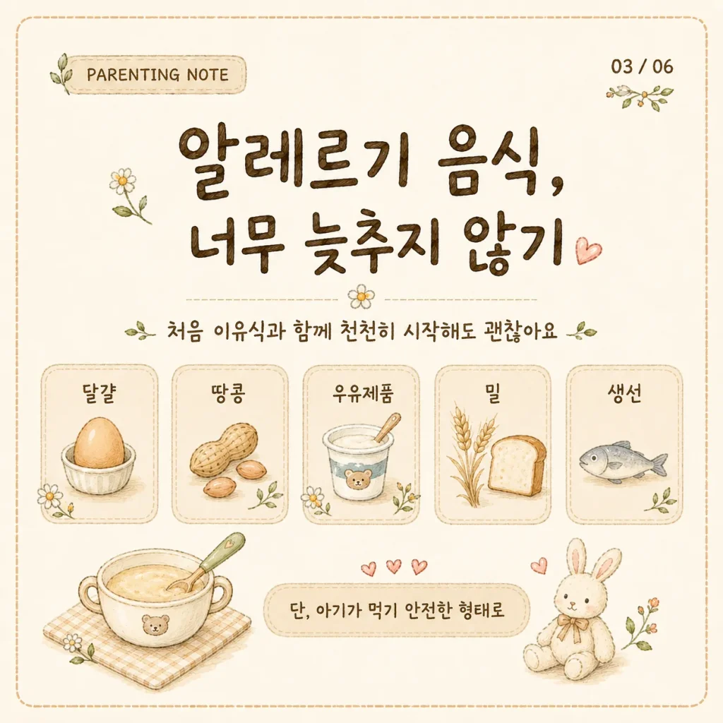 달걀 땅콩 우유 밀 생선 알레르기 음식 너무 늦추지 않기 카드