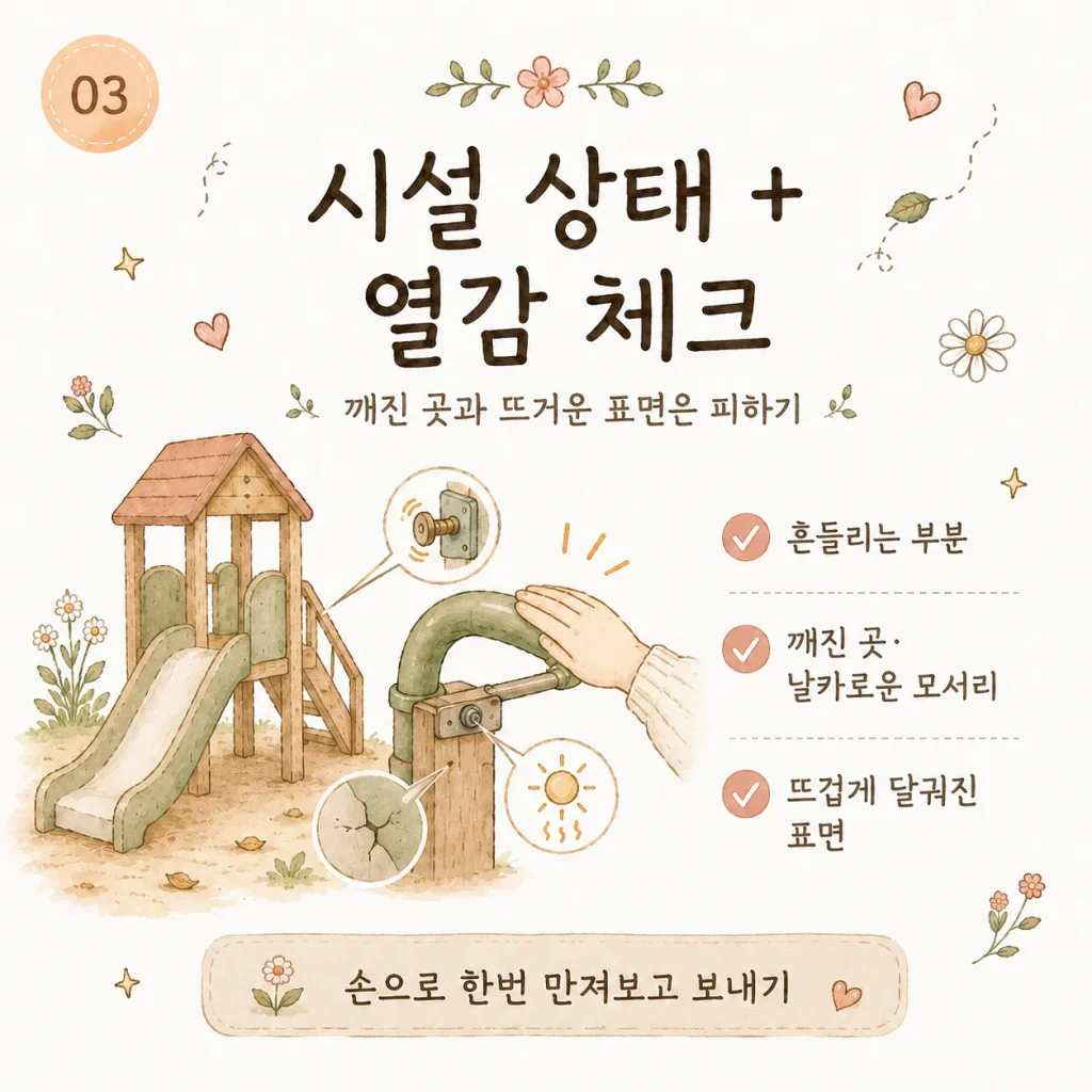놀이터 시설 상태와 열감 체크 카드