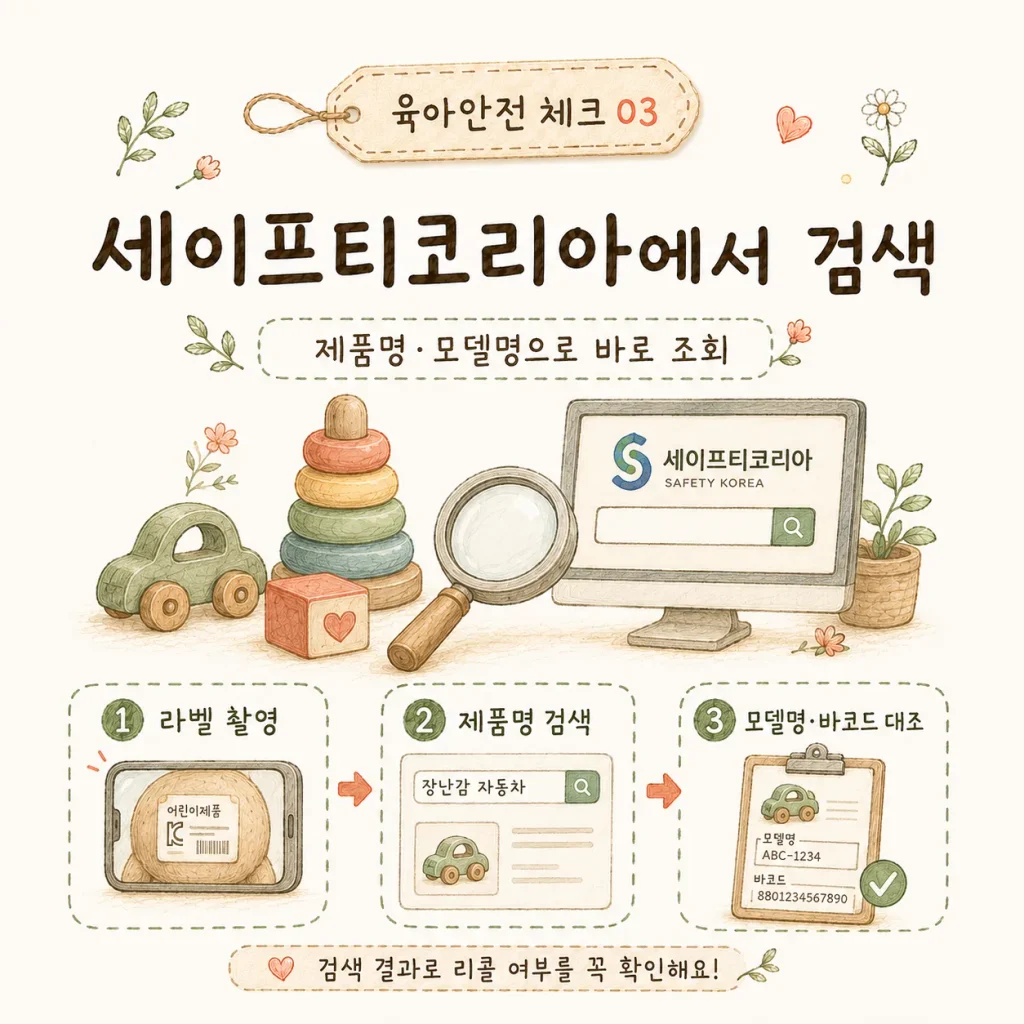세이프티코리아에서 장난감 리콜 검색하는 순서