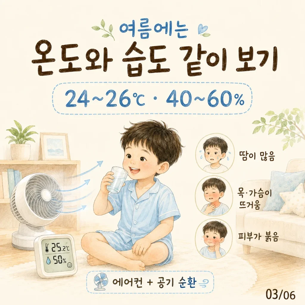 아이 있는 집 적정 온도 여름 24~26도 습도 40~60% 에어컨 공기 순환 카드