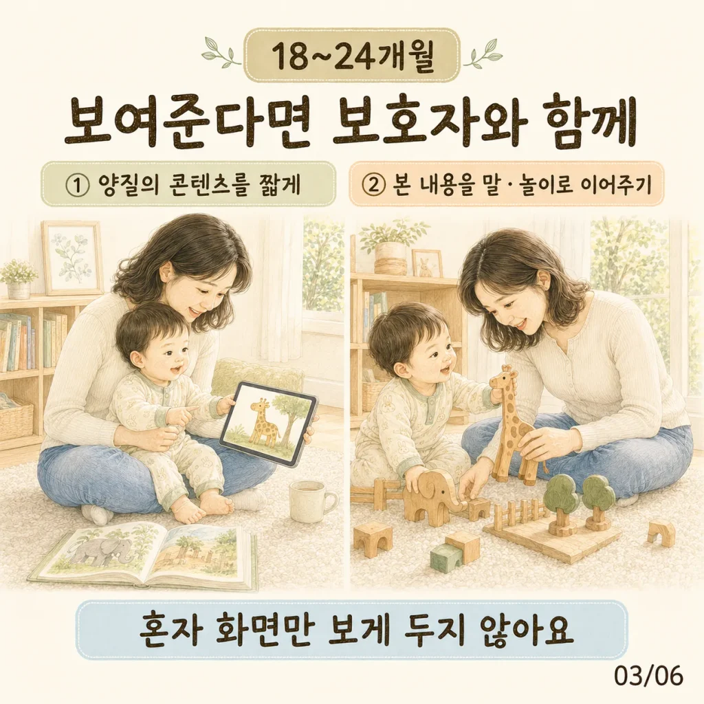18~24개월 카드: 보여준다면 보호자와 함께, 양질의 콘텐츠를 함께 보고 놀이로 이어주기