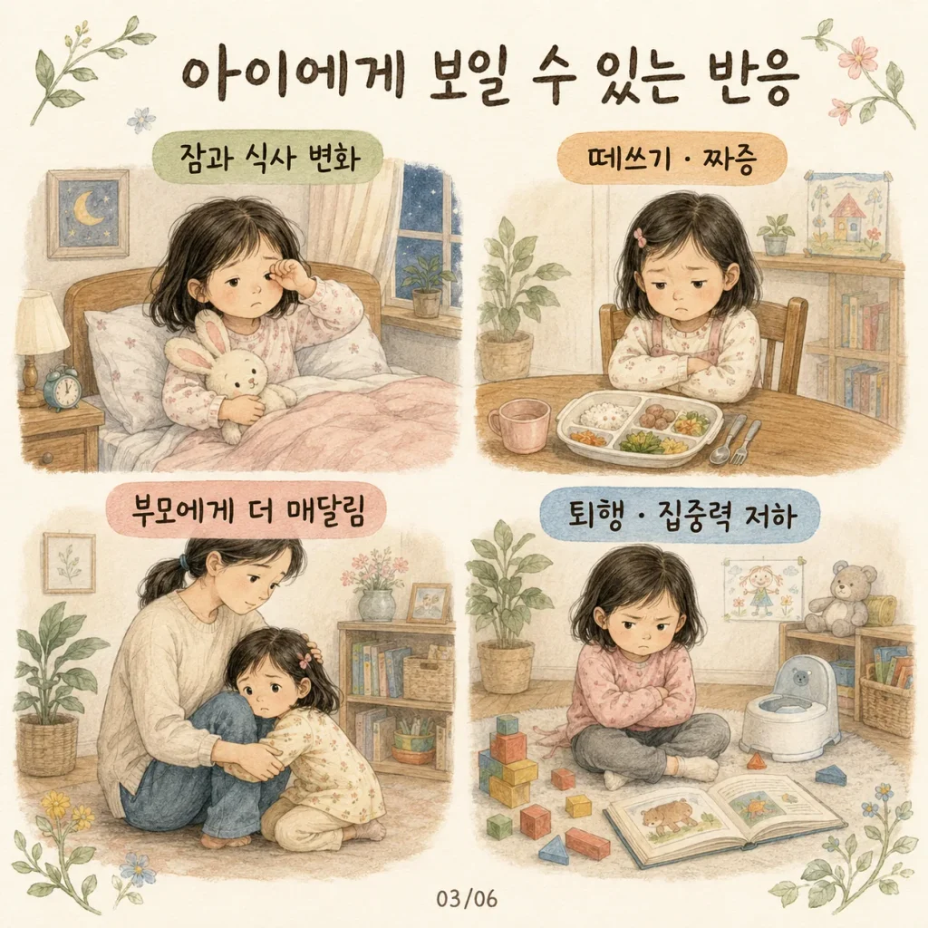 부부싸움 후 아이에게 보일 수 있는 반응