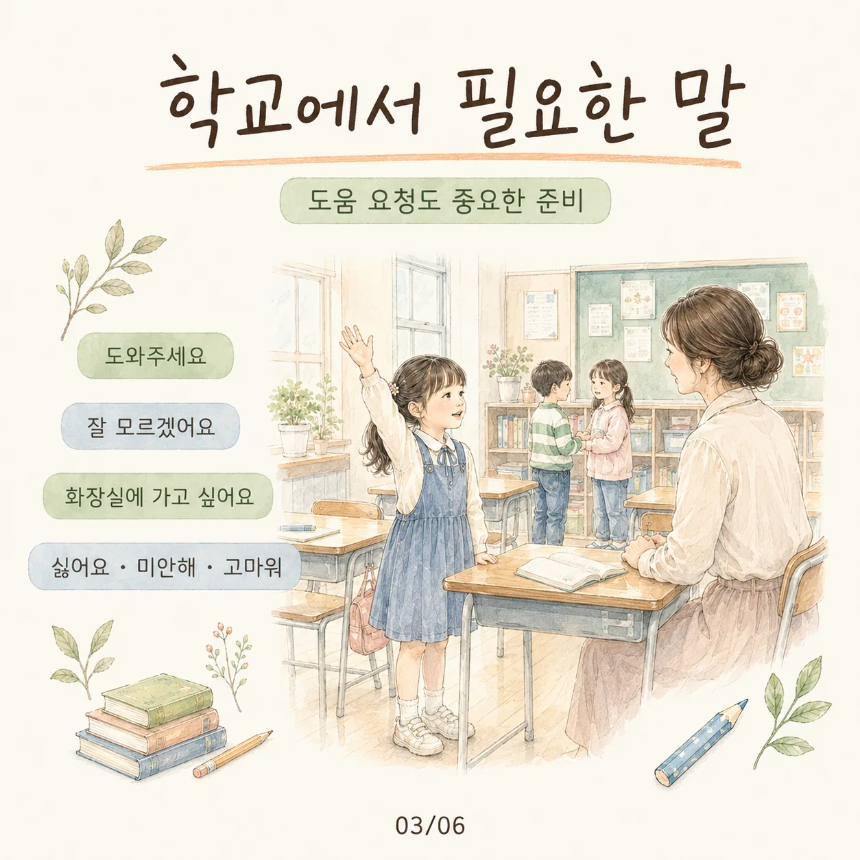 학교에서 필요한 말 도움 요청도 중요한 준비 카드
