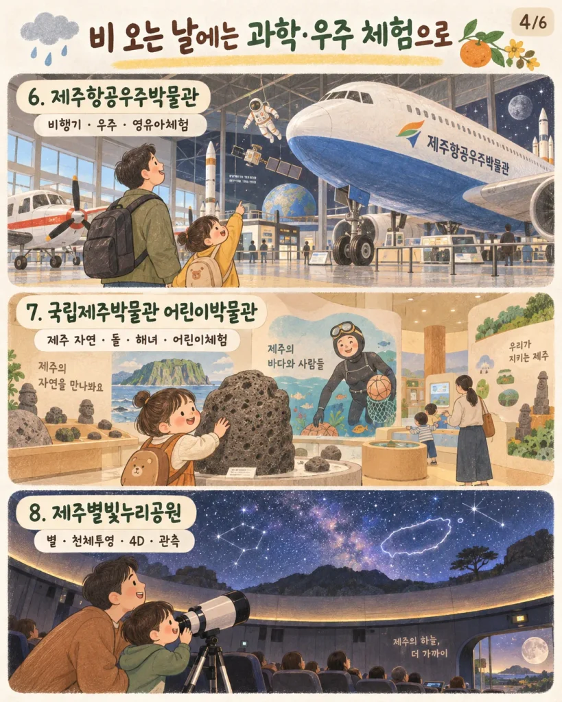 비 오는 날 제주 아이와 가볼 만한 곳 과학·우주 체험 안내 카드