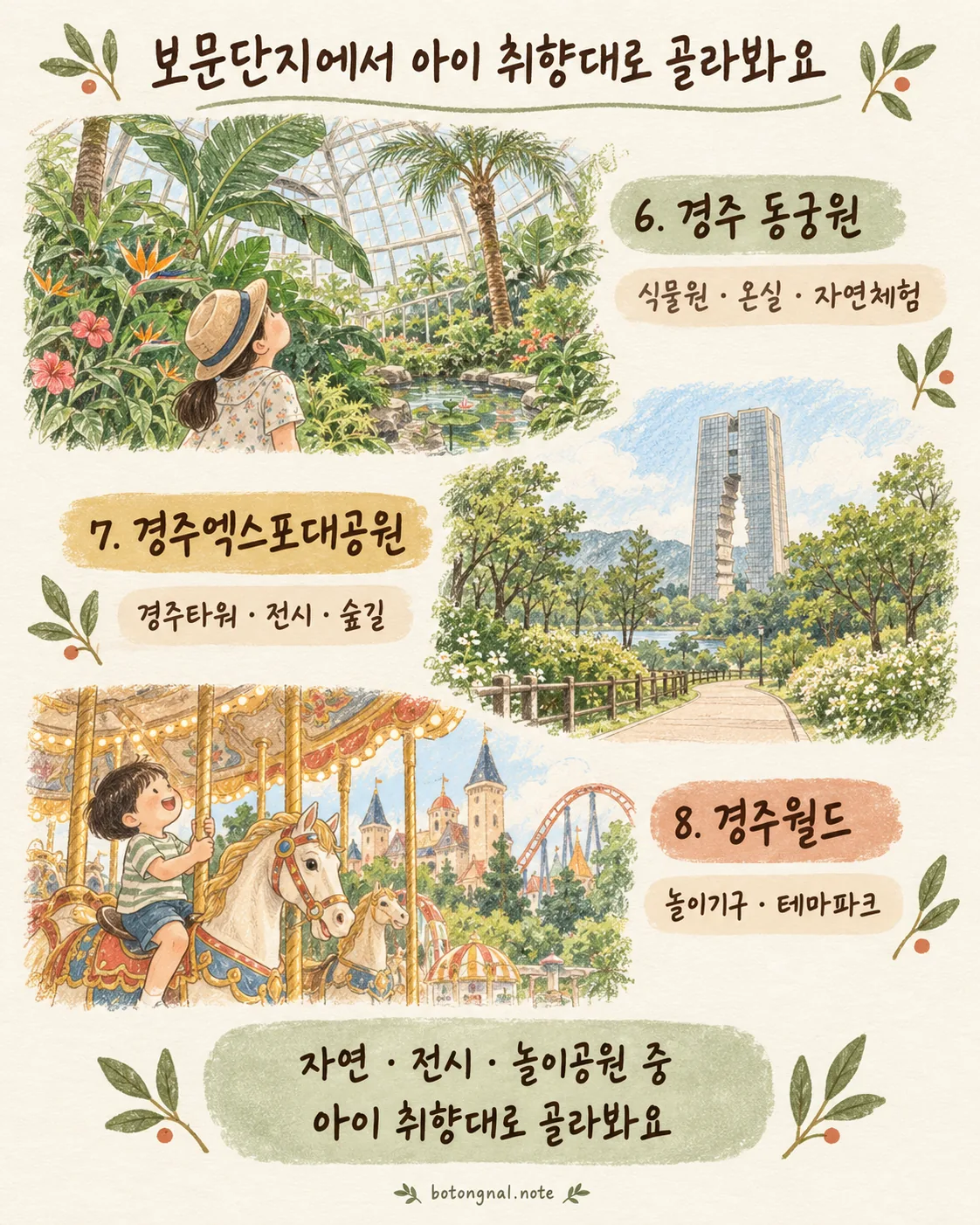 경주 동궁원·엑스포대공원·경주월드 보문단지 안내 카드