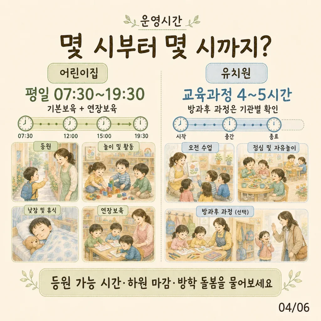 어린이집 유치원 운영시간 비교