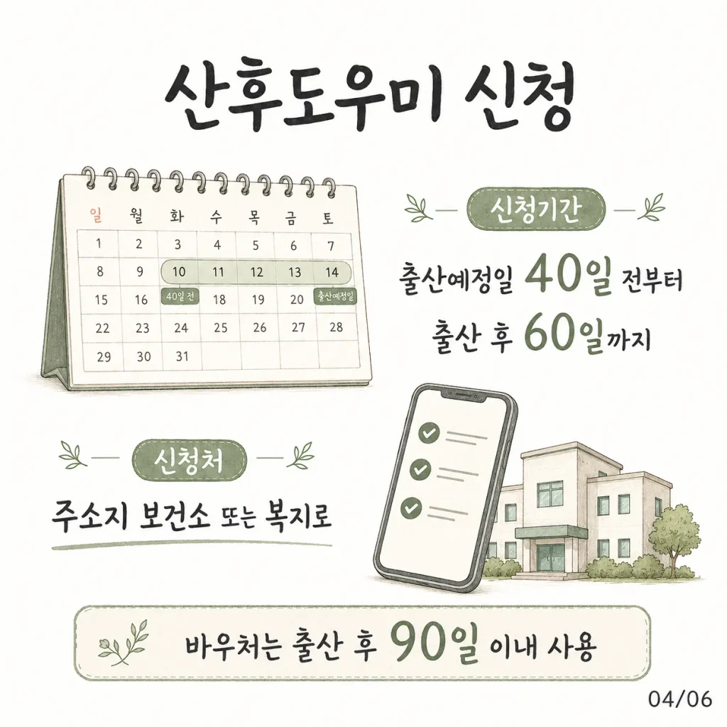 산후도우미 신청기간 출산예정일 40일 전부터 출산 후 60일까지 카드