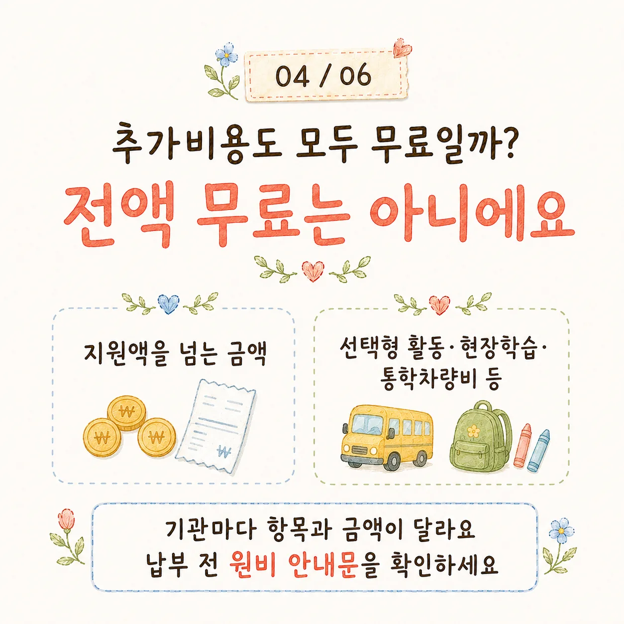 추가비용도 모두 무료일까 전액 무료는 아니에요 카드