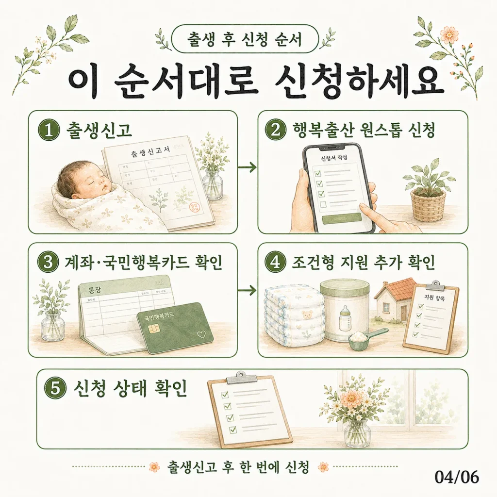 출생 후 0세 아기 지원금 신청 순서 카드