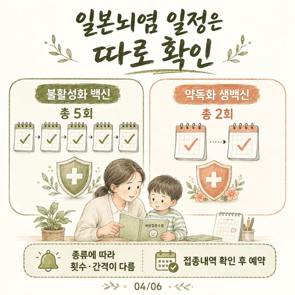 일본뇌염 불활성화 백신과 약독화 생백신 접종 일정 비교