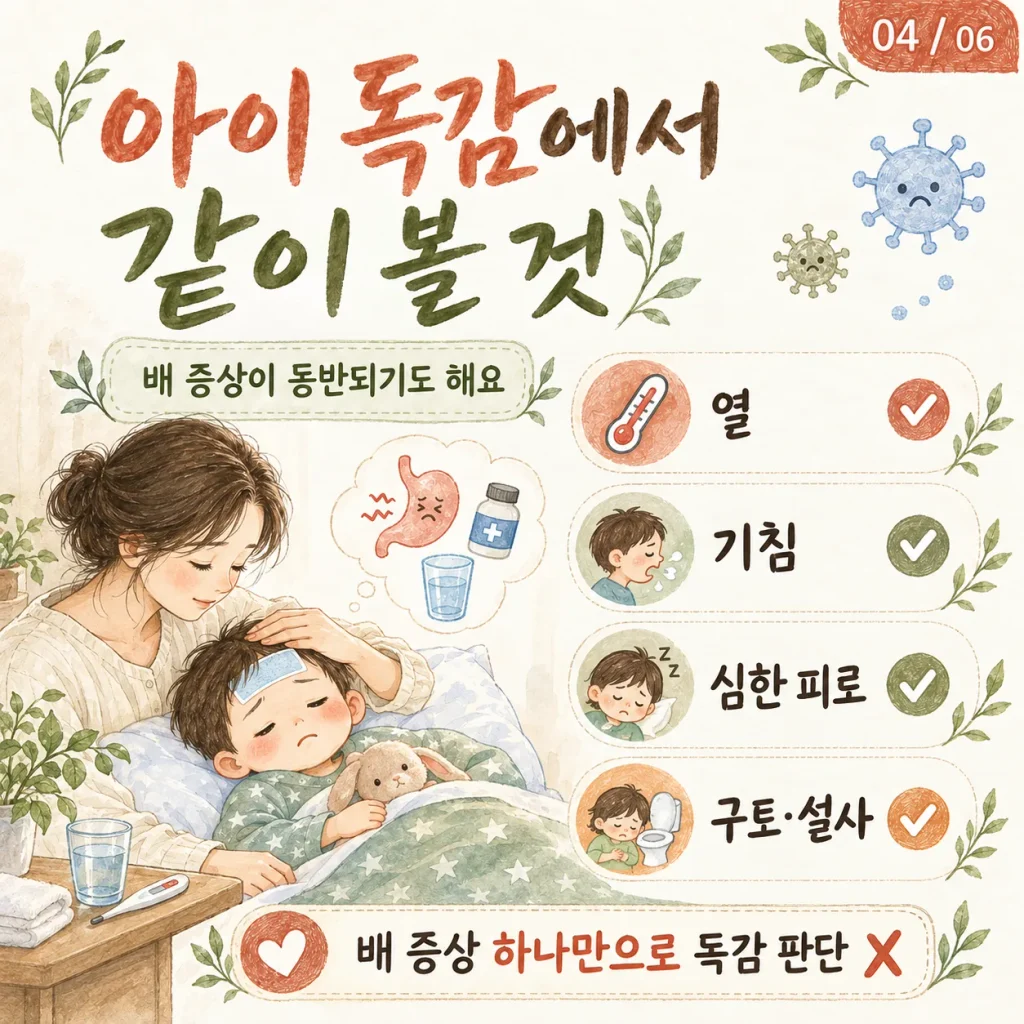 아이 독감에서 같이 볼 것 열 기침 심한 피로 구토 설사
