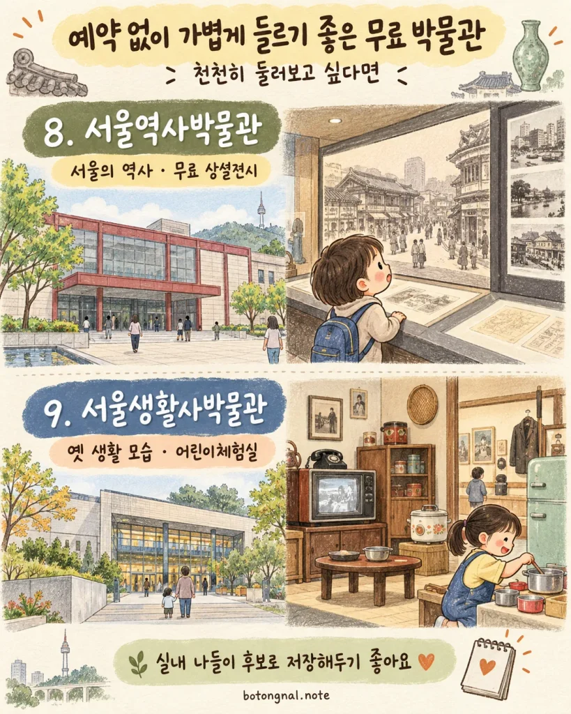 서울역사박물관과 서울생활사박물관 안내 카드