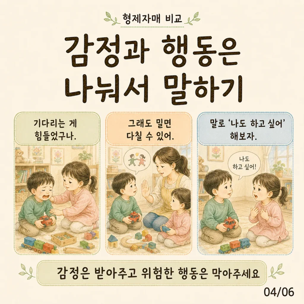 형제자매 비교 대신 감정과 행동을 나눠서 말하기 카드