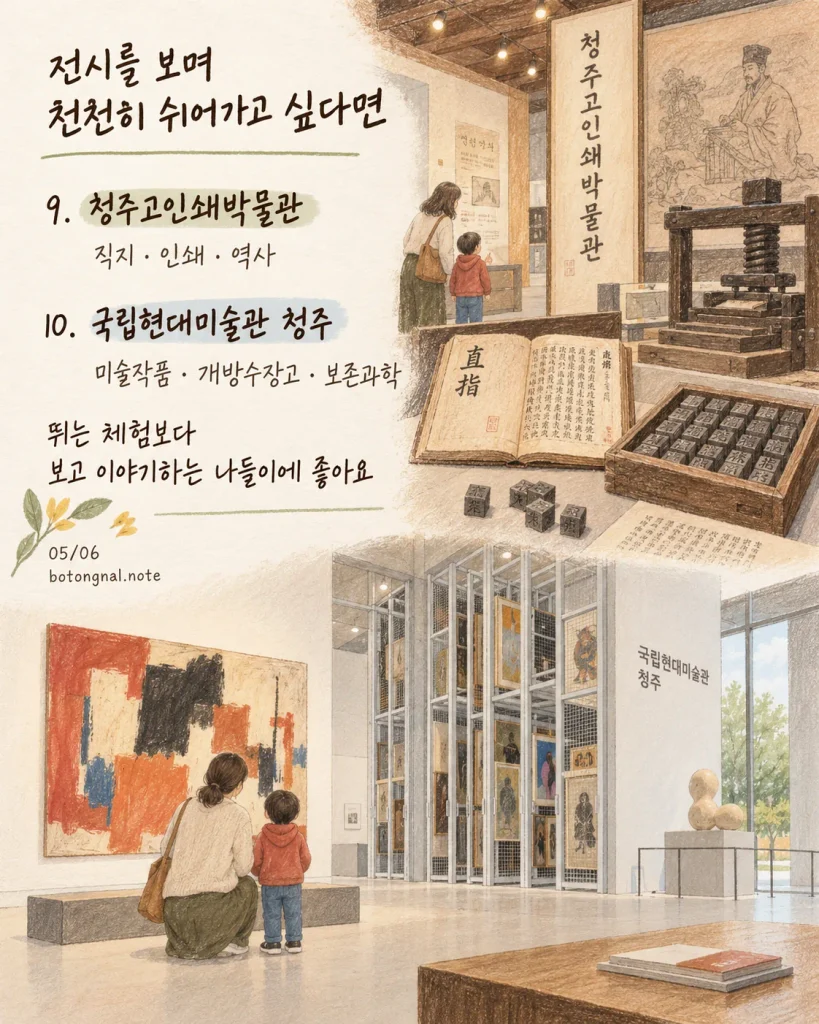 청주에서 전시와 문화 체험을 즐길 수 있는 실내 나들이 장소 카드
