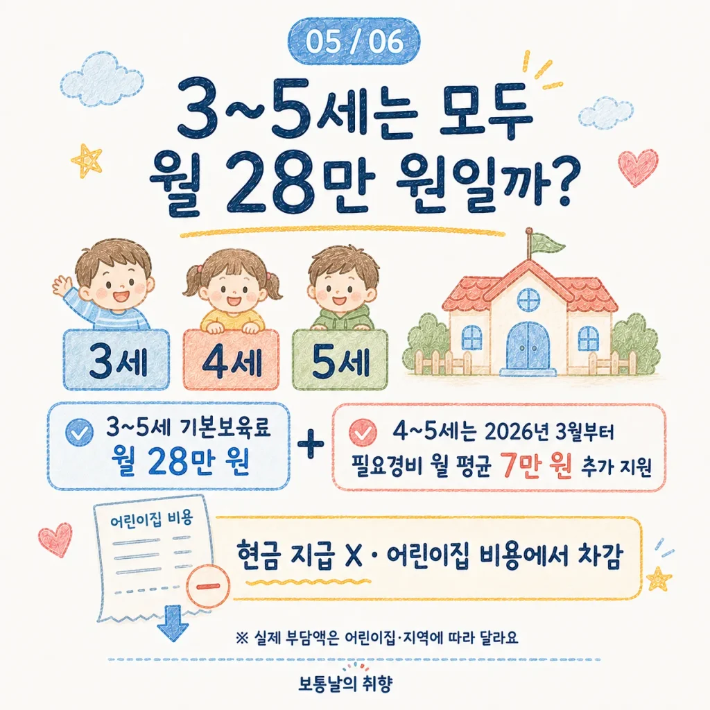 3~5세 누리과정 28만 원과 4~5세 추가 지원