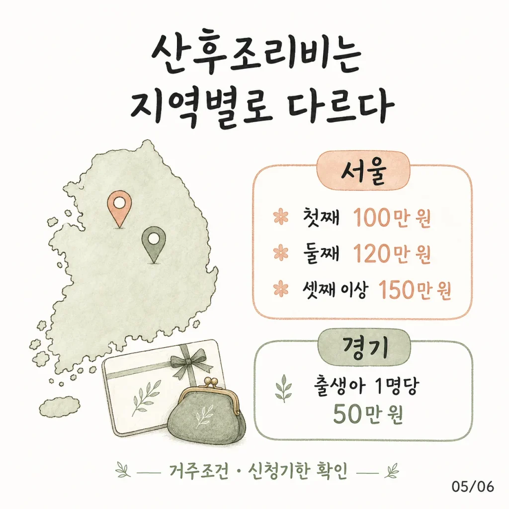 서울 경기도 산후조리비 지원금 비교 카드