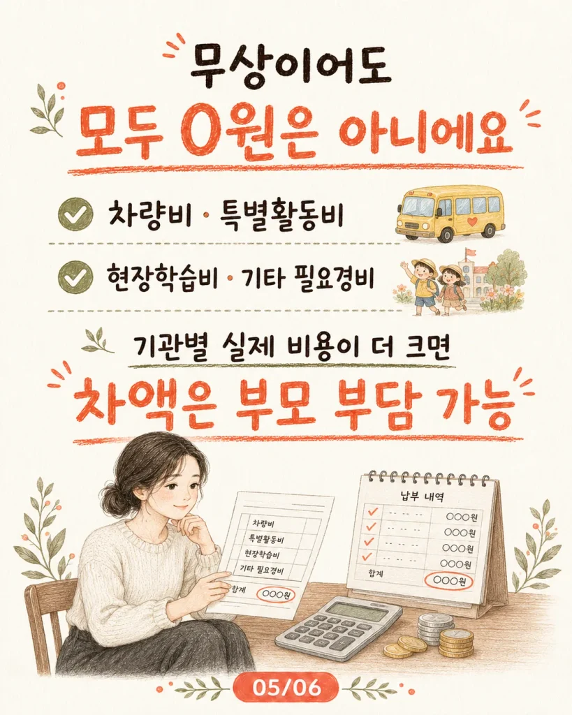 무상교육 보육이어도 모두 0원은 아니에요 차량비 특별활동비