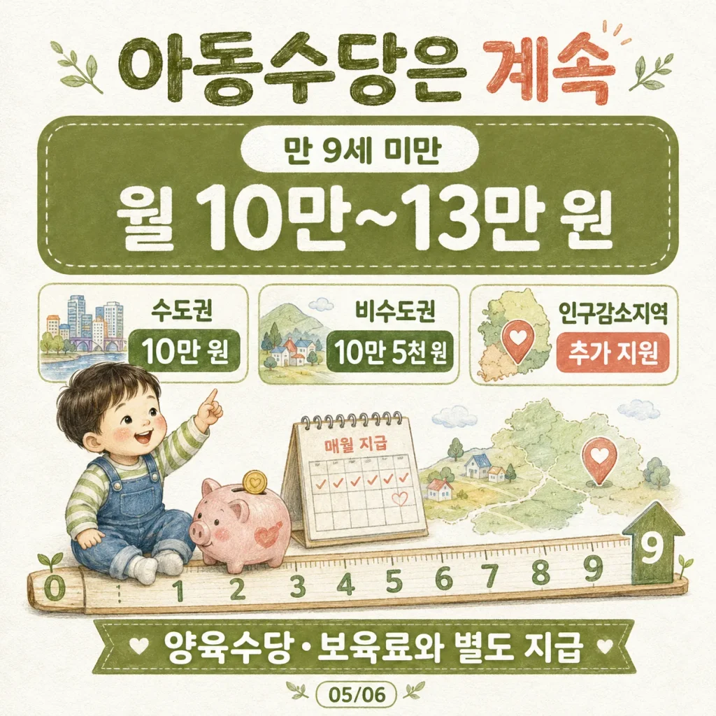 만 9세 미만 아동수당 월 10만~13만 원 계속 지급 카드