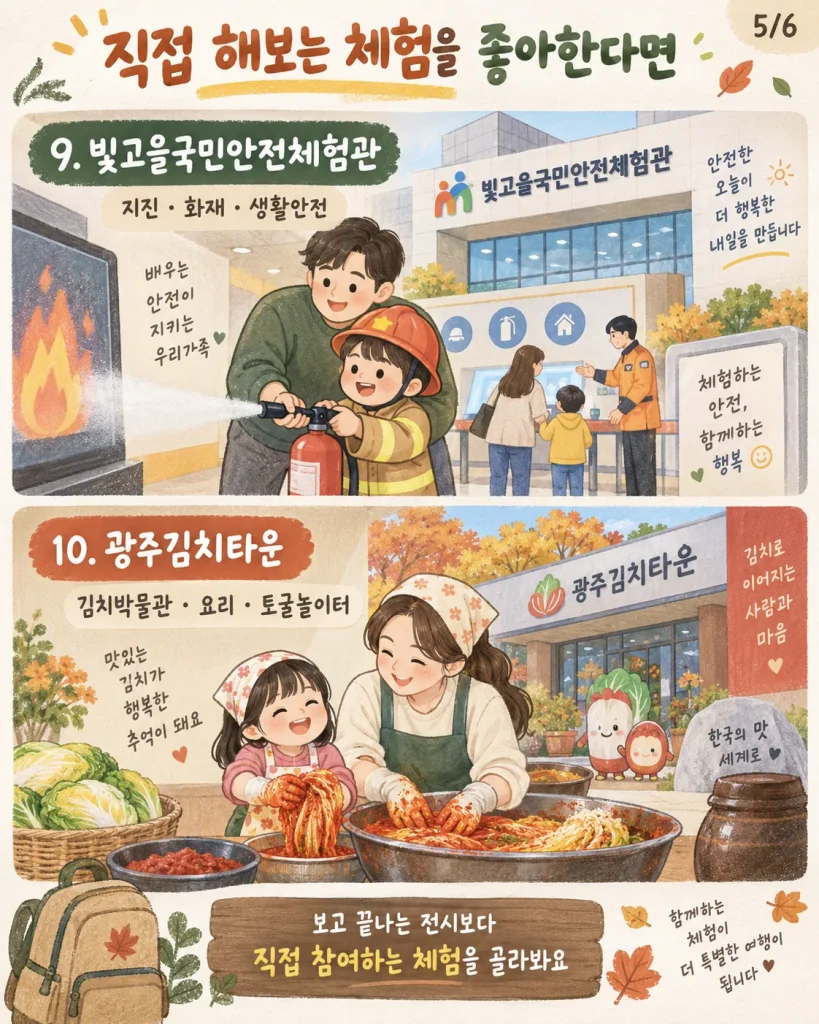 빛고을국민안전체험관과 광주김치타운 안내 카드