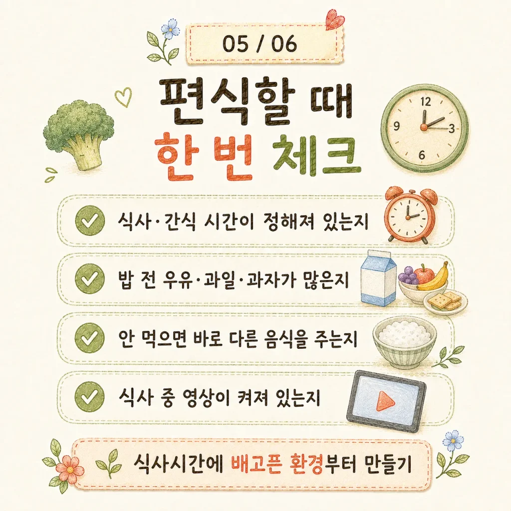아이 편식 고치기 식사 간식 시간 체크 카드
