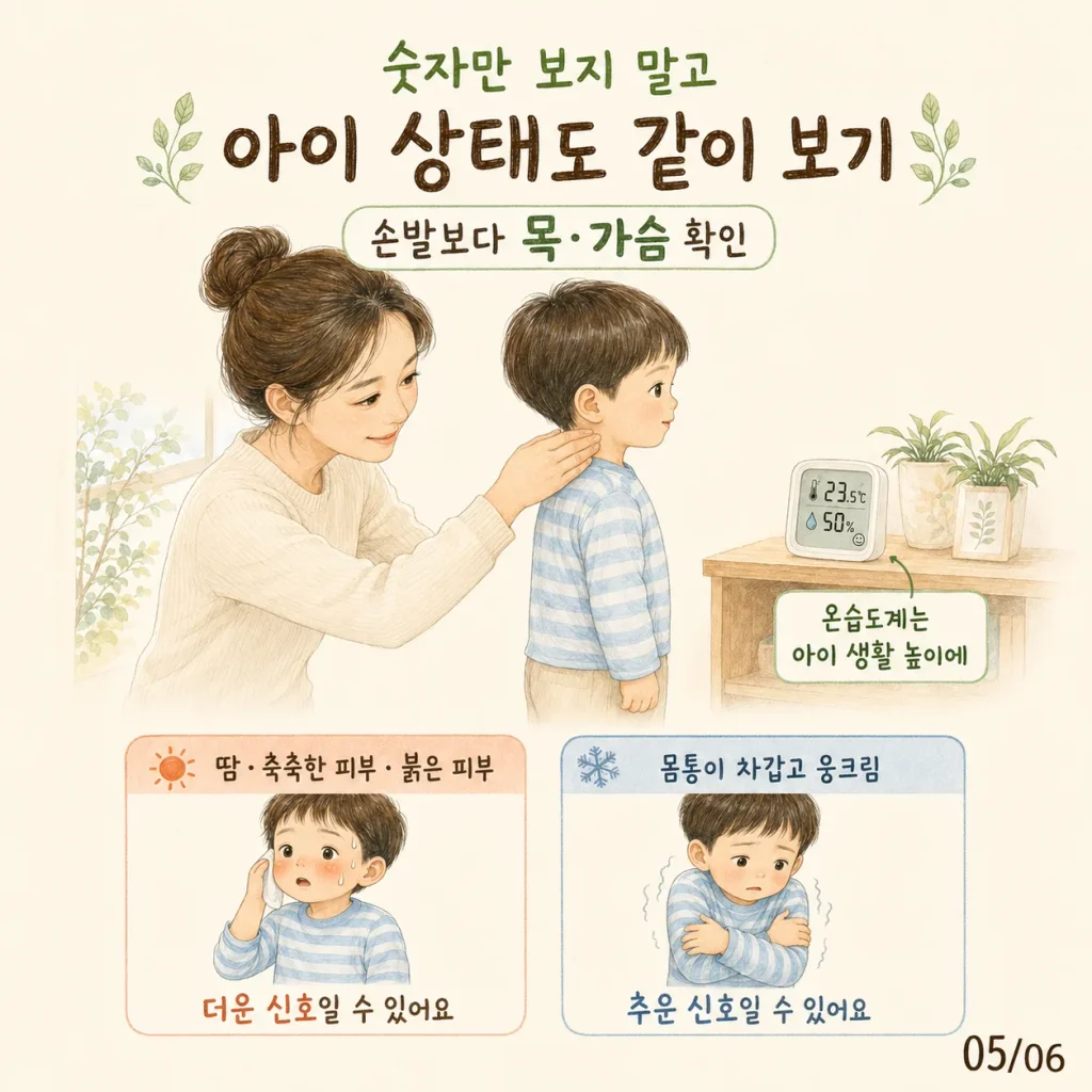 온습도계 숫자만 보지 말고 목과 가슴으로 아이 상태 확인하기 카드
