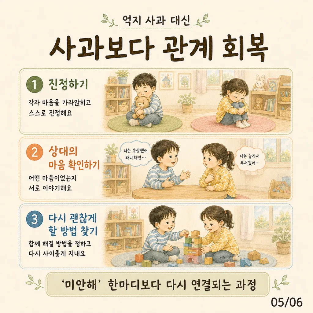 억지 사과 대신 진정하기 상대 마음 확인 관계 회복 3단계 카드