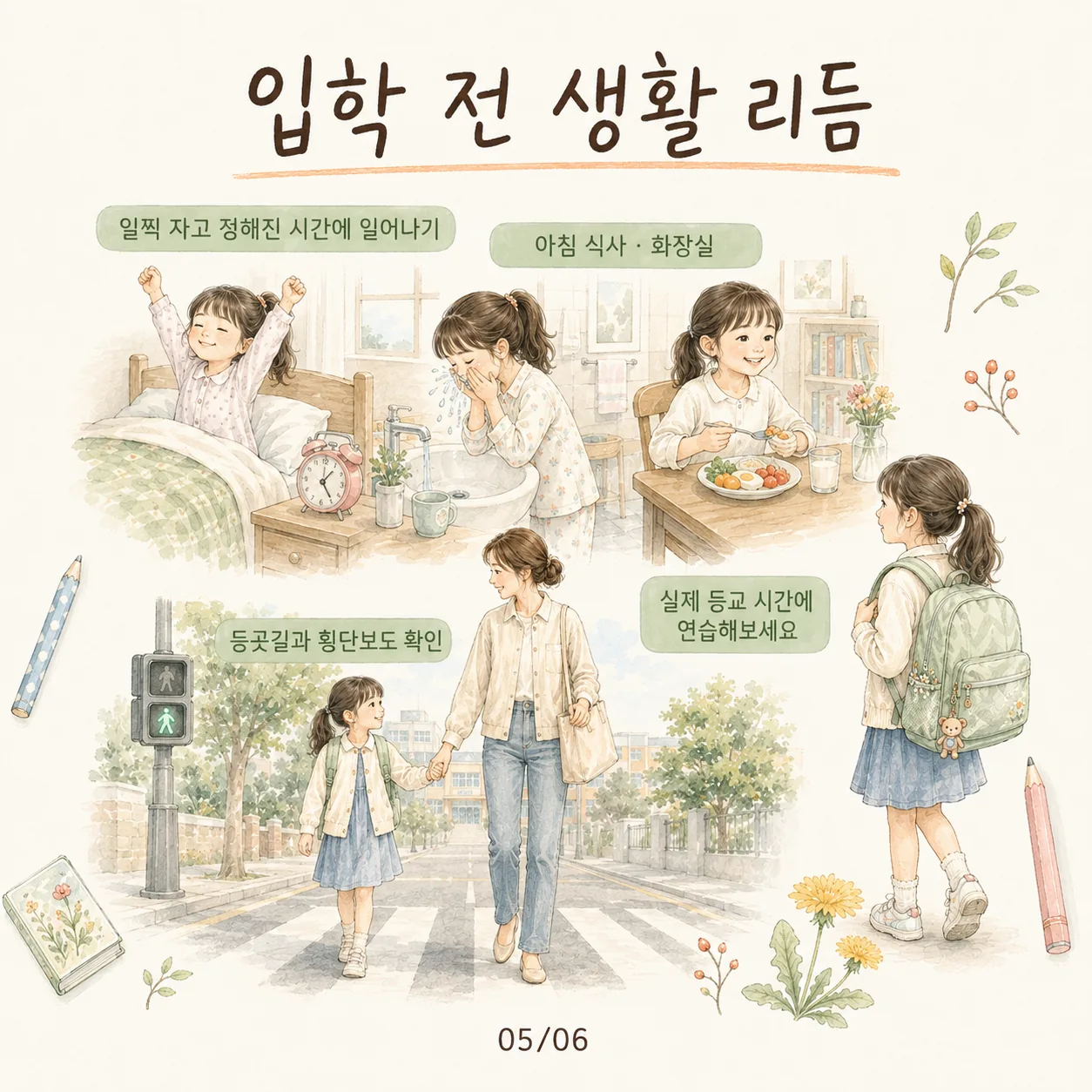초등학교 입학 준비 생활 리듬과 등굽길 연습 카드