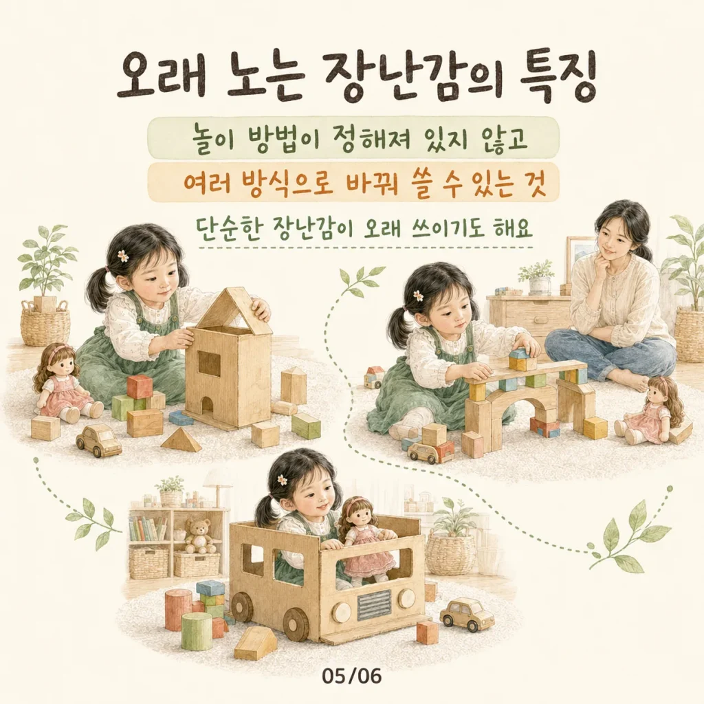 오래 노는 장난감의 특징 단순하고 정해진 사용법이 없는 놀잇감