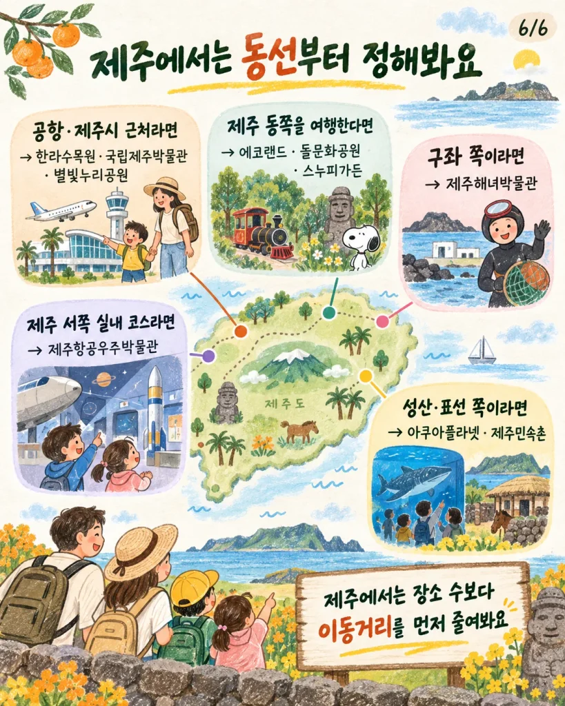 제주 아이와 가볼 만한 곳 권역별 여행 동선 안내 카드