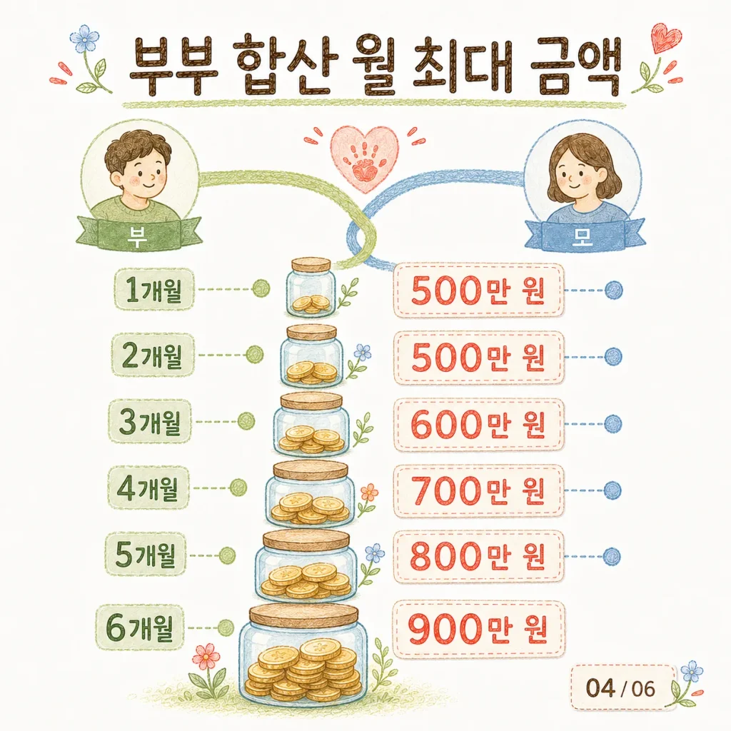 부부 합산 월 최대 금액 카드: 1개월 500만 원부터 6개월 900만 원까지