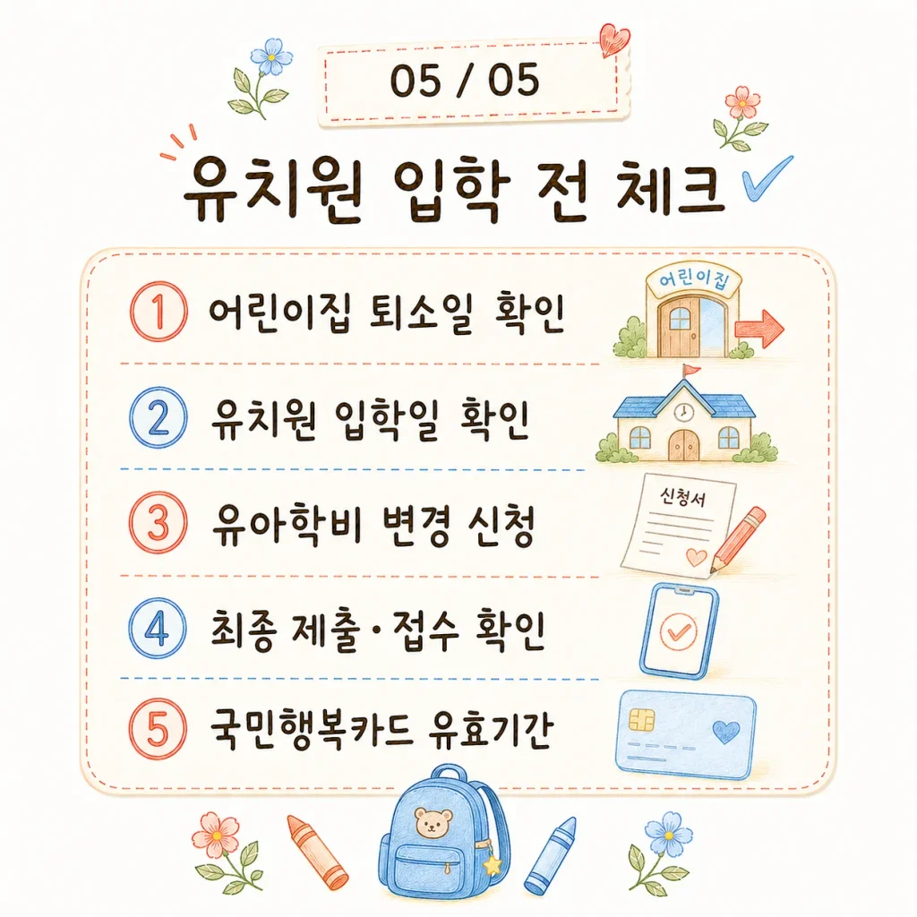 유치원 입학 전 유아학비 신청 체크리스트