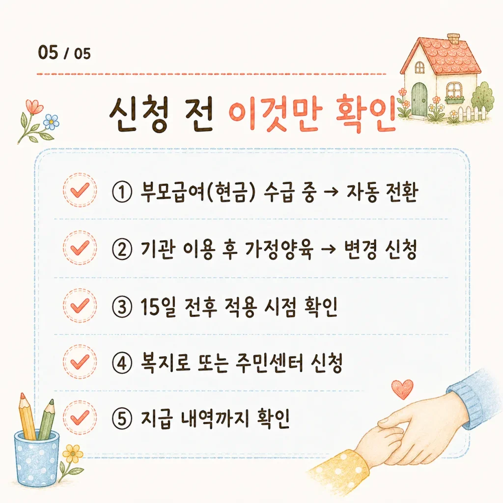 가정양육수당 신청 전 확인 체크리스트 카드